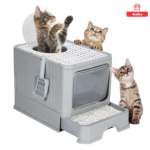 Arenero Cerrado Gatos Baño Mascota Con Pala Antiolor Gris